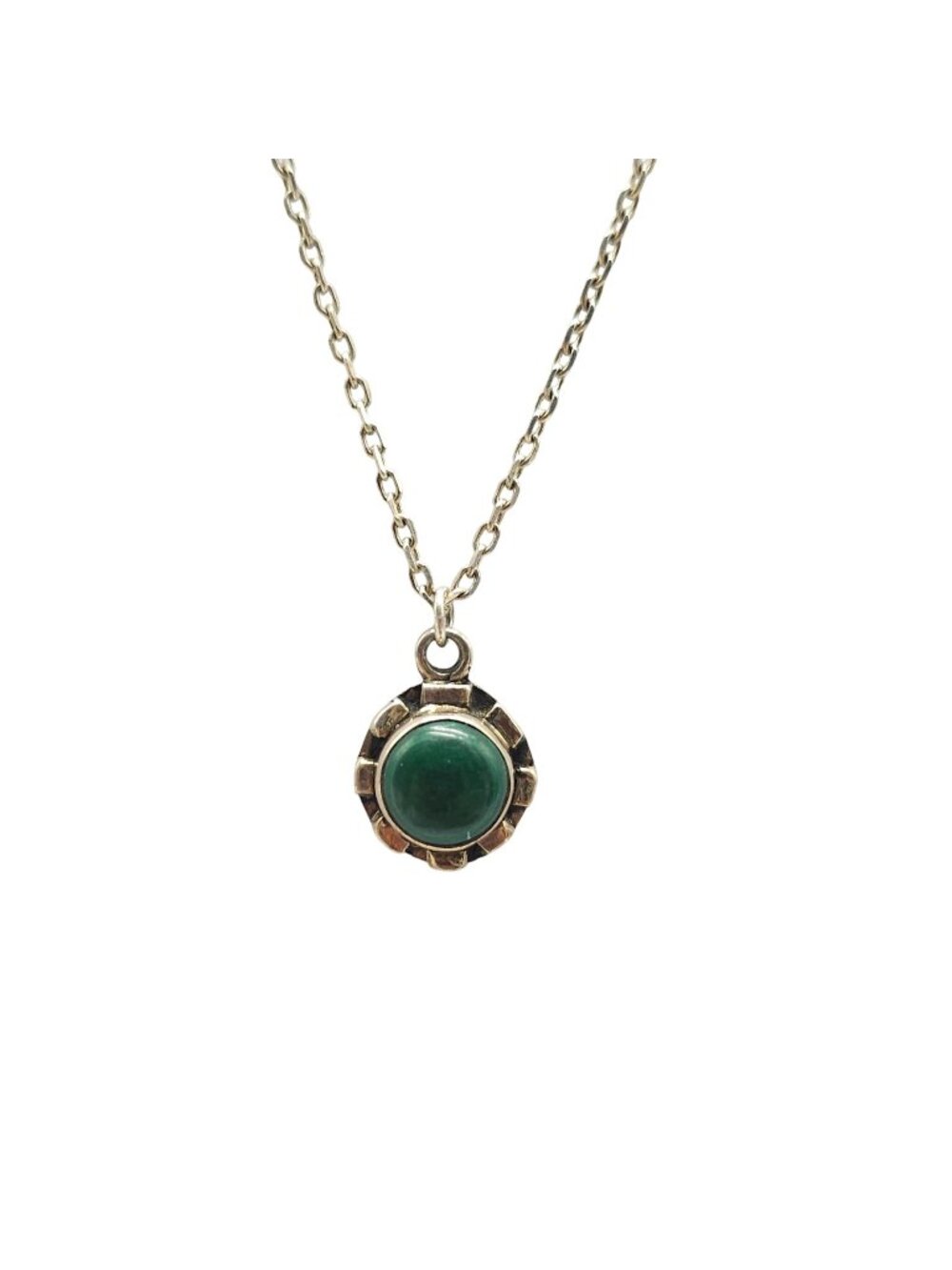 Vintage Sterling Silver Green Malachite Pendant Necklace 5.54g W/ Lobster Clasp